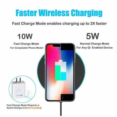 NEW SUPER FAST Qi 10W WIRELESS PHONE CHARGER PAD FOR APPLE ANDROID BLACK WHITE - Image 1 of 4