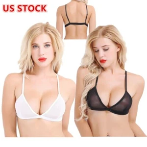 Sexy Womens Lingerie Sheer Mesh Triangle Bra Wire-free Unlined Bralette Top - Picture 1 of 35