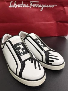FENDI White Black Leather Domino Flow FF Men's Sneakers 7.5 US $1175 MSRP - Picture 1 of 11