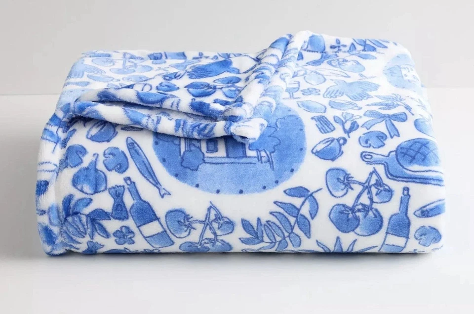 The Big One Blue Inky Italian Doodles Print Plush Fleece Throw Blanket 5x6 feet - Image 1 of 1