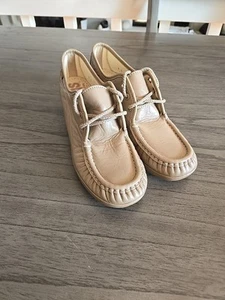Zapatos mocasines SAS Siesta para mujer talla 8 de cuero con cordones cosidos a mano ¡taupe! - Imagen 1 de 6