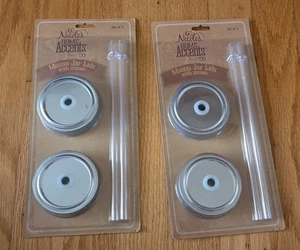 Nicole's Home Accents Mason Jar Lids with Straws NEW 2 sets of 2 - Bild 1 von 3