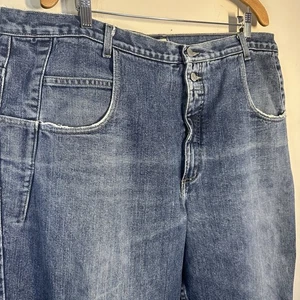 Vtg 80s 90s GUESS Loose Tapered Denim Jeans Sz 42x32 Medium Wash USA Distressed - Picture 1 of 12