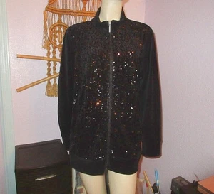 Onque Womens Black Velour Jacket Size 1X Sequin Pockets Whimsigoth Baddie Party - Picture 1 of 9