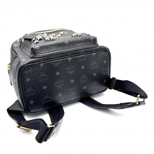 MCM Backpack Visetos Studded Backpack Leather Black Gold x Silver Hardware - Picture 1 of 8
