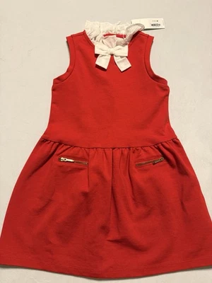 Niñas Janie and Jack 5T Vestido Rojo Cuello Blanco con Cremalleras Doradas Vacaciones  Foto 1 de 4