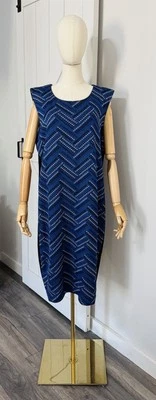 Vestido Vaina Misook Talla 0X 14/16W Azul Negro Acrílico Tejido Elástico Chevron Foto 1 de 4