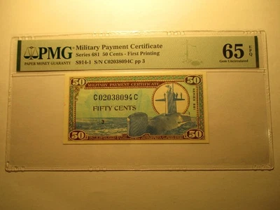 USA 681 SERIES 50 CENTS MPC MILITARY PAYMENT CERTIFICATE PMG GEM UNC 65 EPQ - Image 1 of 2