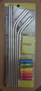 Stainless Sreel Straws With Cleaner And Silicone Tips (Brand New) - Picture 1 of 2