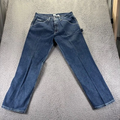 Vintage Calvin Klein Jeans Mens 36x34 Blue Dark Wash Carpenter Baggy Starched - Image 1 of 4