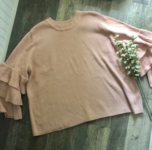 Roamans Pink Ribbed Sweater With Bell Sleeves Size 30 - Picture 1 of 5