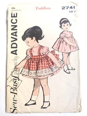 Dress Pinafore Apron 3 3T Girls Advance 2741 Sewing Pattern UC VTG Easy Babydoll - Image 1 of 4