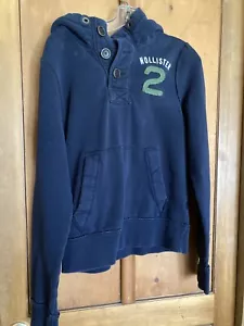 Mens vintage Hollister navy blue 3 Button hoodie size medium - Picture 1 of 4