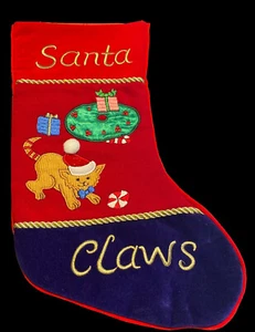 CAT Christmas stocking 3D embellished Santa “CLAWS” - Picture 1 of 10