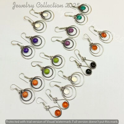 Opalite & Mix Gemstone 5Pair Earrings 925 Silver Plated Wholesale Jewelry Lot - image 1 of 4