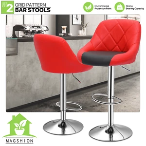 Modern Mixed Color Red & Black Bar Stool Chair Adjustable Home Counter Set of 2 - Picture 1 of 10