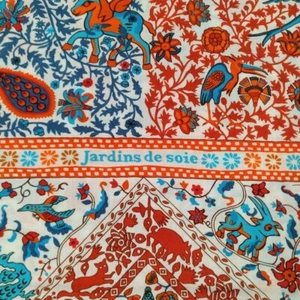 HERMES Carre 140 Cashmere Silk Scarf Shawl Jardins de soie Orange/Blue Used - Picture 1 of 10