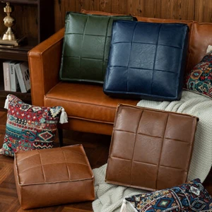 Faux Leather Decorative Floor Cushion Modern Waterproof Solid Outdoor Cushion - Picture 1 of 11