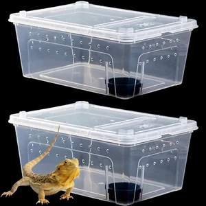 2PCS Reptile Feeding Box Snake Breeding Box Transparent Animal Habitat Cage Port - Picture 1 of 7