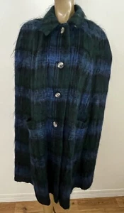 Vintage Andrew Stewart Mohair Wool Plaid Cape Scotland 38" Blackwatch Blue Black - Picture 1 of 12