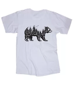 Bear drawing print white T-shirt Mountains Colorado Alaska River Outdoors - Picture 1 of 1