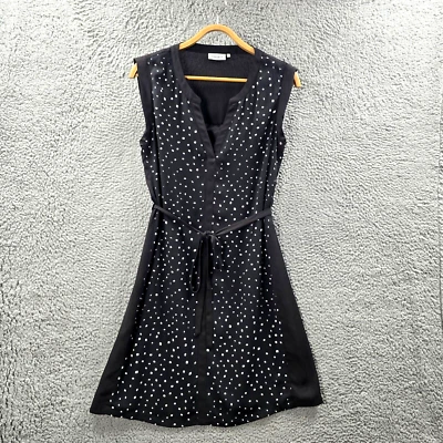 Jeanswest Womens A-line Dress Size 10 Black White Sleeveless V-Neck Tie - image 1 of 4