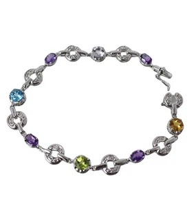 Victoria Wieck Multi-Gemstone Sterling Silver Tennis BRACELET 8" Signed 15g - Picture 1 of 8