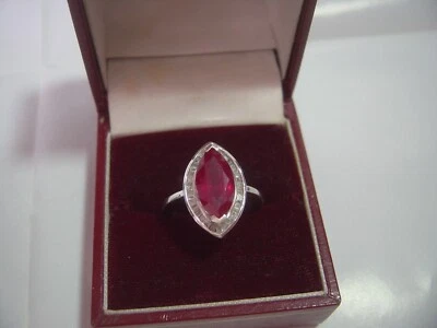 rare-Solid Silver Ring-superb large genuine natural 4ct ruby & diamonds Size q - Image 1 of 4