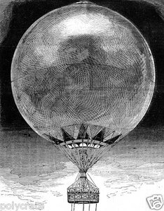 Reproduction gravure Ballon Captif montgolfière avec nacelle XIXe siècle - Imagen 1 de 1