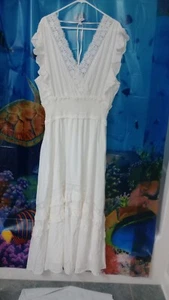 Boston Proper Dress Boho Wedding Gown Womens Extra Large 18 20 White Lace Maxi  - Picture 1 of 9