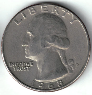 USA - 1968D - Washington ¼ $ - Heraldic Eagle - Rare - #19235 - Image 1 of 2