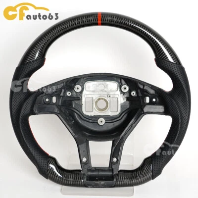 Volante de fibra de carbono real apto para Benz CLA 45 A45 CLS SLK SLS E63 2012-2014 Foto 1 de 4