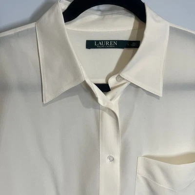 Lauren Ralph Lauren Cream Silk Blouse Sz Button-Up Long Sleeve Collared Top - Image 1 of 4
