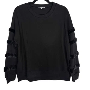 New See and Be Seen Large L Black Faux Fur Striped Detail Crew Neck Sweatshirt - Picture 1 of 11
