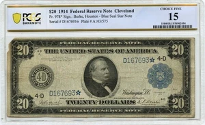 1914 $20 Federal Reserve Note Cleveland FR# 978* PCGS F15 Star - Picture 1 of 2
