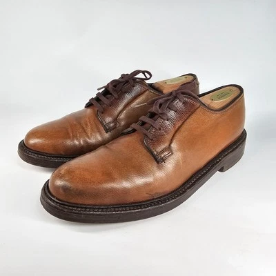 Vtg Florsheim Imperial Shoes 8 C Pebbled Plain Toe Derbies Bluchers V Cleat Tan - Image 1 of 4