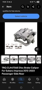 TRQ CLA47065 Disc Brake Caliper For Subaru Impreza 2012-2023 Passenger Side Rear - Picture 1 of 3