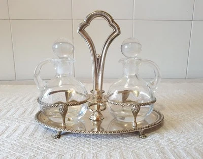 Set olio e aceto ménage da tavola vintage '60 in argento 800 linea San Marco - Immagine 1 di 4