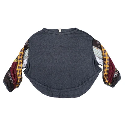 Blusa Free People feminina estampada manga comprida malha cinza pequena nova - Imagem 1 de 2