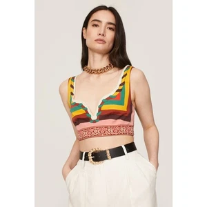 LA DOUBLEJ Multicolored Striped 100% Cotton Festival Plunge Crop Top Size XS - Picture 1 of 15