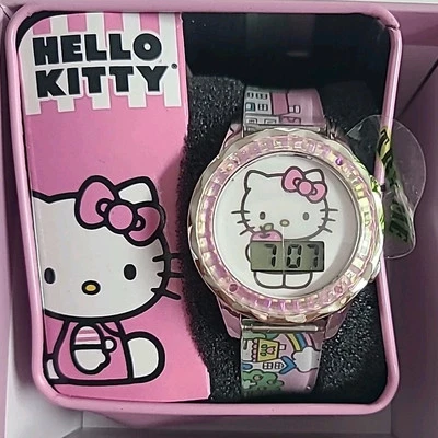 New in Box HELLO KITTY Sanrio Digital LCD Watch Pink Pastel With Rhinestones - Image 1 of 3