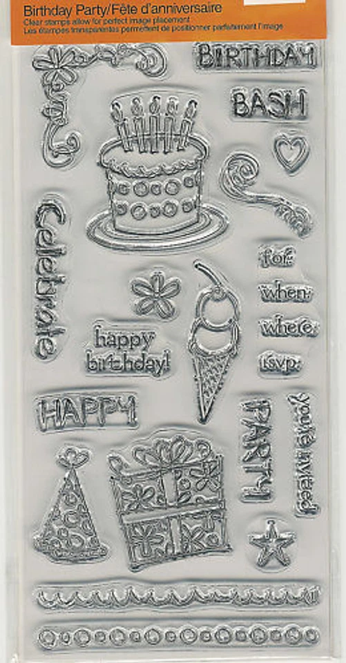 FISKARS Juego de sellos transparentes FIESTA DE CUMPLEAÑOS Pastel Regalos 01-005520 Foto 1 de 1