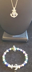 Ancor cage 18" necklace with lt blue Freshwater Pearl & handmade ancor bracelet - Picture 1 of 4