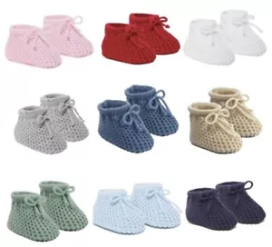 Knitted Baby Booties Crochet Boy Girl Ties Slip On Pink Blue Red Grey White 0 3m - Picture 1 of 28