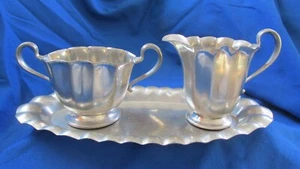 Vintage Old English Genuine Pewter 800 Sugar Creamer & Tray 3 Piece Set - Picture 1 of 12