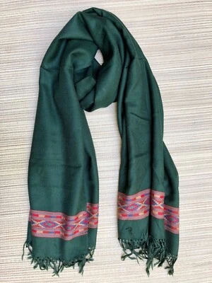 Шарф унисекс с геометрическим племенным узором из 100% чистой овечьей шерсти ручной работы Kullu - Изображение 1 из 4