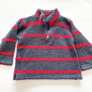 Mini Boden Navy Red Striped Sherpa Pullover size 5-6 - Picture 1 of 7