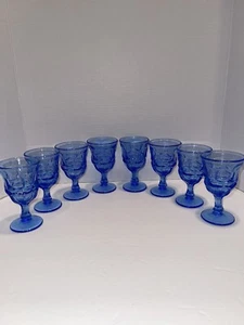 8 Vintage Fostoria Argus Blue Wine Goblets Glasses 4 7/8” Mint! HFM! - Picture 1 of 11