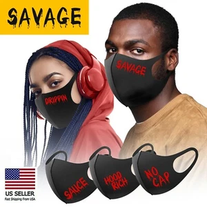 Drippin Print Hip Hop Fashion Face Mask Black w/ Red Letters Washable Reusable - Picture 1 of 16