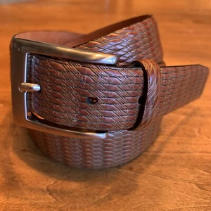 Mens Trafalgar Brown Basket Weave Belt With Satin Chrome Buckle 39.5” to Center  - Picture 1 of 9